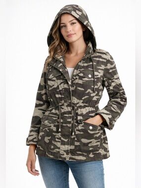 True Religion Olive & Khaki Camo Utility Jacket with Hood